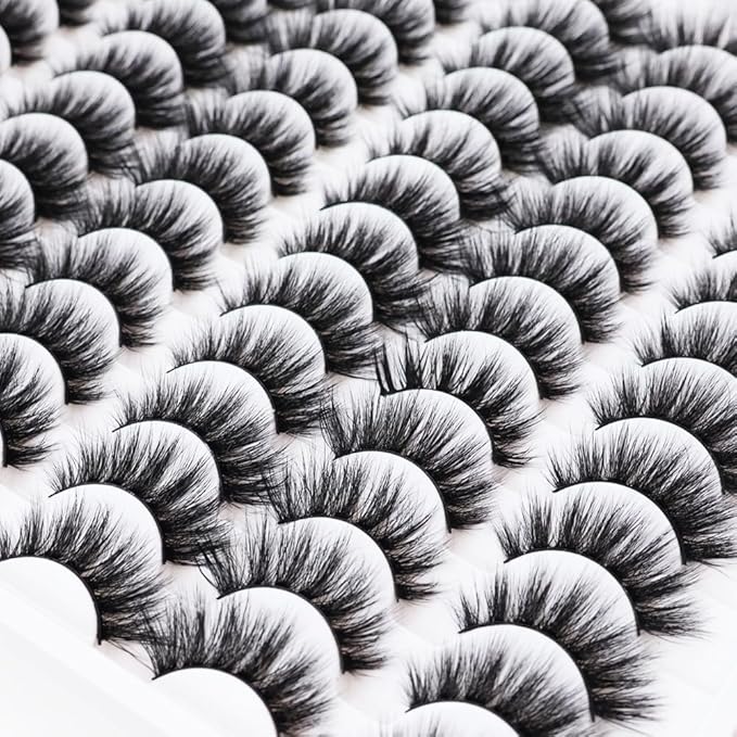 False Eyelashes 48 Pairs Faux Mink Lashes 14mm Wispy Lashes 3D Fluffy Cat Eye Lashes Pack Bulk Wholesale Strip Lashes(style 48-032)