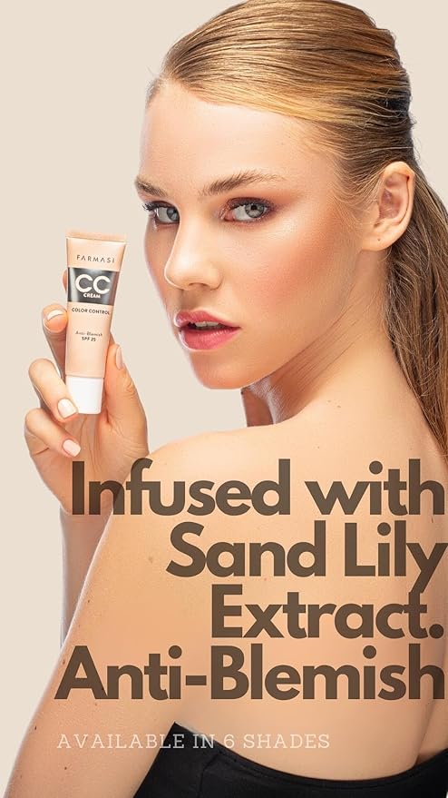 FARMASi CC Color Control Cream, Natural and Flawless Finish, Enriched Formula with Multimineral & Spf 25+, All-Day Hold, All Skin Types, 1 fl. oz, 02 Light ot Medium