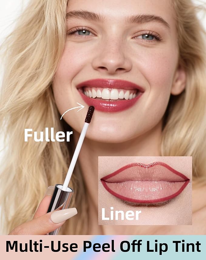 KIMUSE Lip Stain Peel Off, Peel Off Lip Liner Stain with Tweezer, Long Lasting, Waterproof, Transfer Proof Lipstains Color, Smudge-Free, Easy Removal, Matte Finish