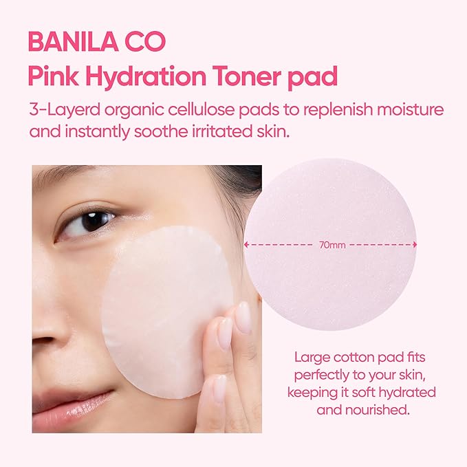 BANILA CO Clean it Zero Pink Hydration Toner Pad | Vegan Korean 3-Layered Pads | Hyaluronic Acids and Vitamin Complex to Moisturize and Soothe Skin | Hypoallergenic, Alcohol Free (70 Pads)