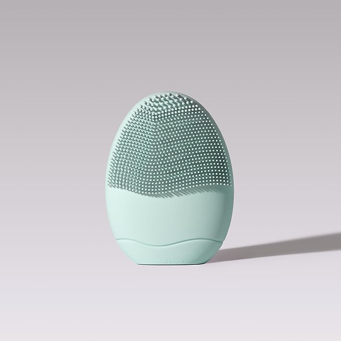 LOLLIPOP Dual-Sided Facial Cleansing Brush | Palm Size Silicone Face Exfoliator and Soft Fiber Cleanser | Manual Face Scrubber for Pores, Makeup Removal, Blackhead and Skincare Routine, Minty