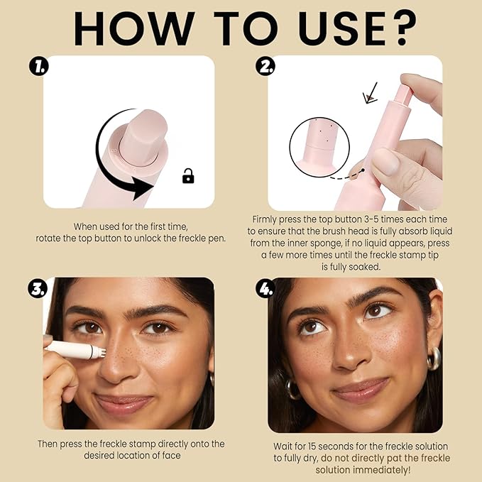 Freckle Stamp Pen,Fake Freckles Stain Marker Pencil Tool for Natural and Lifelike Sunkissed Face Freckle Makeup for Waterproof and Long-Lasting,Quick Dry 5-Point Faux Freckle Stamp Cushion, 02 Medium