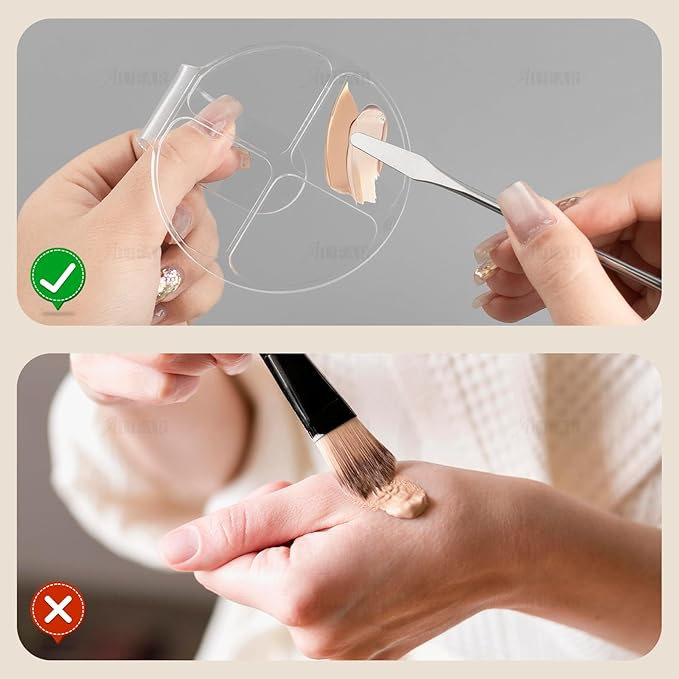 AUEAR, 2 Pack Hand Makeup Mixing Palette Handheld Palette Clear Makeup Cosmetic Palette Nail Art Manicure Palette with 2 Pieces Spatula for Mixing Foundation
