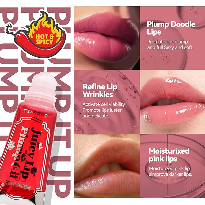 Lip Plumping Booster, Spicy Roll On Lip Plumper Gloss Lip Plumping Oil, Ultra-Hydrating & Nourishing, Lip Enhancer Lipstick, Glossy Finish Fuller Natural Lip Gloss for Women Girls (#04)
