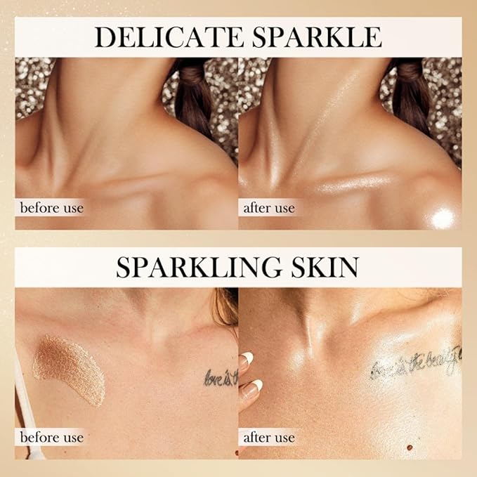 MAEPEOR Shimmer Body Luminizer 5 Colors Moisturizing Glow Illuminator Smooth and Non-sticky Summer Body Highlighter For Face & Body (80ML, 04 Golden Brown)