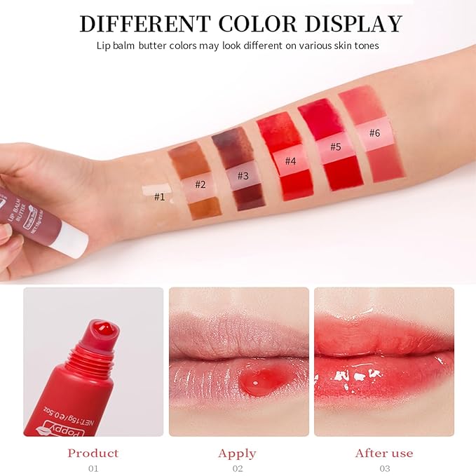 Lip Glowy Balm Butter Lip Balm Plumps Moisturizing Hydrating Lip Mask Repair Moisturizer Lips Care Lip Treatment for Dry Cracked Lip, Glossy Finish, Vegan Tinted Lip Balm Chapstick (#5 Cherry)