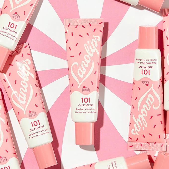 Lanolips 101 Delicious Rasberry Shortcake - Lip Balm with Vitamin E Oil and Lanolin for Lip Hydration - Naturally Flavored Lanolin Lip Balm for Very Dry Lips - Dermatologist Tested (.35 Oz)