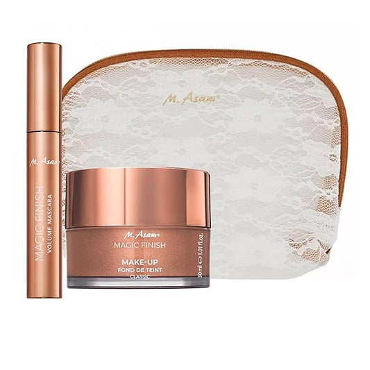 M. Asam MAGIC FINISH Gift Set With XXL Make Up Mousse (1.69 Fl Oz) 4in1 Primer, Foundation, Concealer & Powder + Mascara (0.33 Fl Oz) For XXL Volume & Intense Color With Exclusive Make Up Bag (1pc.)