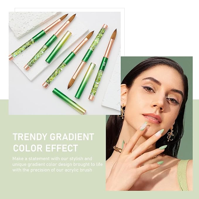 Acrylic Nail Brush Size #10, KEMEISI 100% Pure Kolinsky Nail Art Brushes Sturdy Handle Oval Shaped Acrylic Powder Nail Design Tools for Professional Manicure DIY Home Salon (Green)