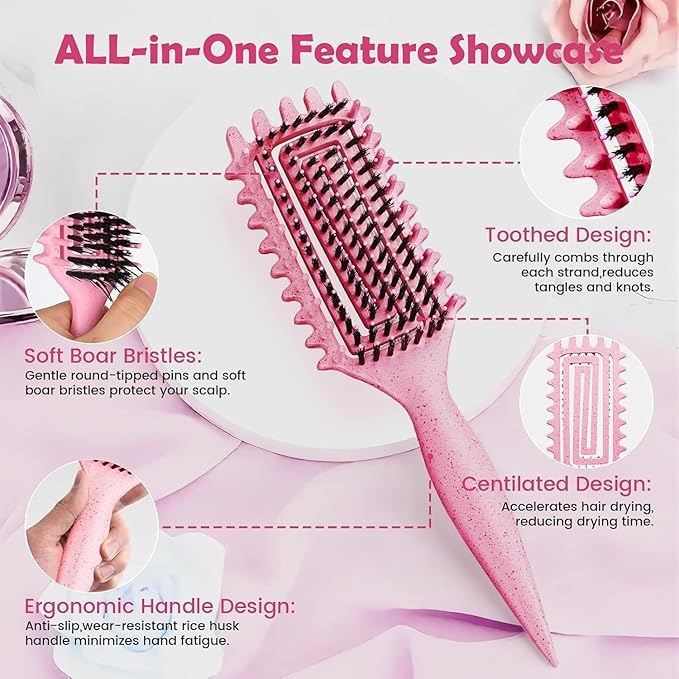 Curl Defining Brush, Curly Hair Brush Defining with Side Gear for Combing, Shaping, and Styling Curly Hair, Lightweight Candy Brush Suitable for All Wet or Dry Hair Types for Women and Men (Pink)