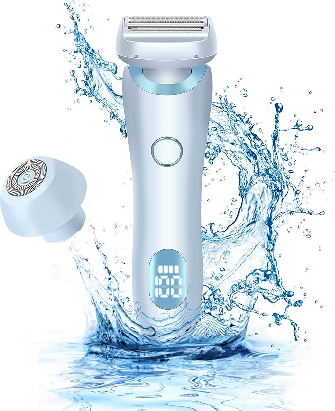 Electric Shaver Razors for Women 2-IN-1 Electric Razor for Womens Legs Underarm Face Pubic Hairs,Wet Dry Use Rechargeable Bikini Trimmer Hair Removal with Detachable Head,Painless IPX7 Waterproof Blue