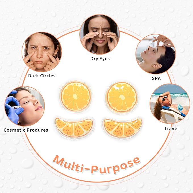 Gel Ice Pack Reusable Cooling Eye Pads and Under Patches,Eye Hot Cold Treatment for Redness,Pain Relief Relax (Oranges)