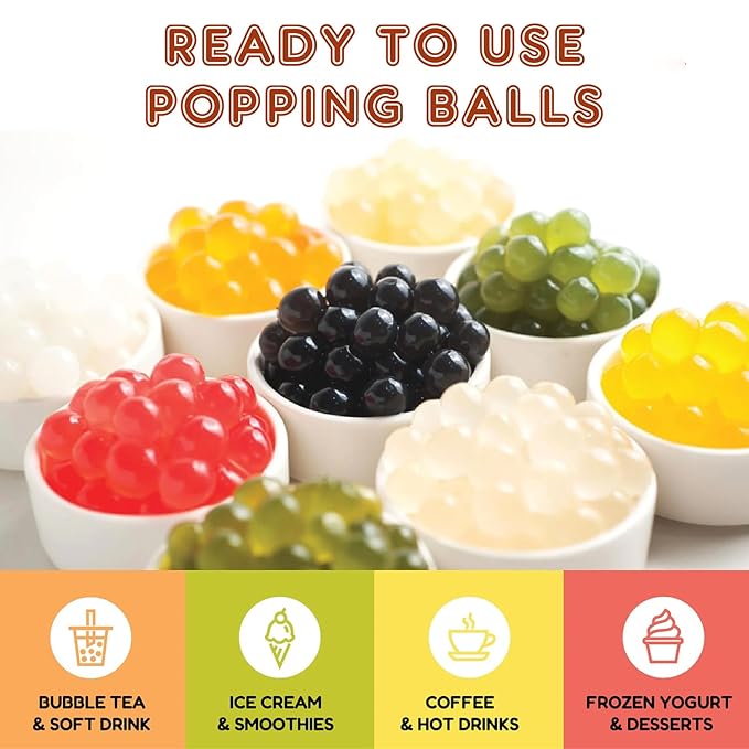 Fanale Lychee Popping Boba Pearls, Vegan, Non GMO, Gluten Free, Fat Free, Perfect for Bubble Tea, Smoothies, Ice Cream, Desserts, and Beverages 1lb x 12.