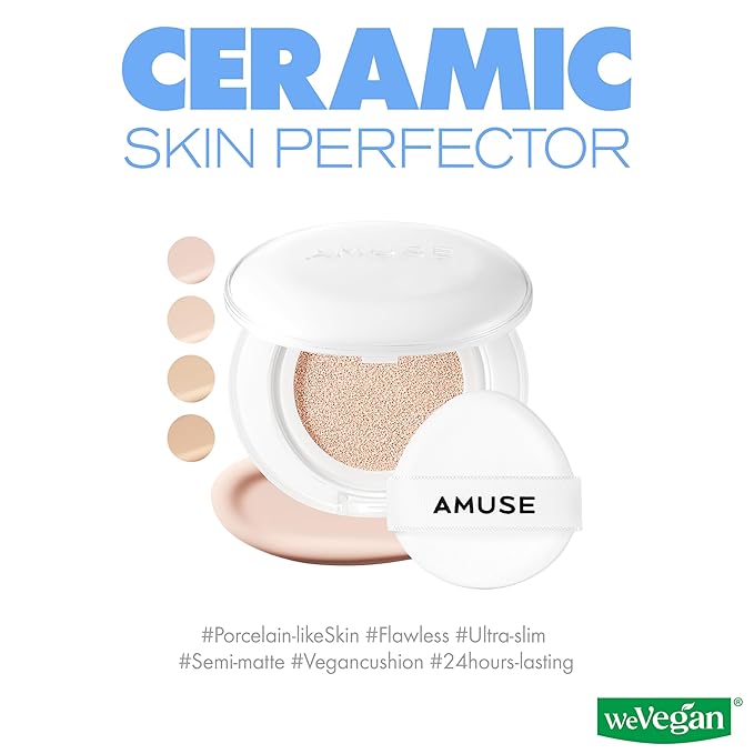 Amuse SEOUL Ceramic Skin Perfector Cushion Foundation Refill | Long-lasting, Lightweight, Semi-matte, Flawless Coverage, Hypoallergenic, Korean Beauty, Vegan(15g / 0.52 oz.) ([Refill] 02 HEALTHY)