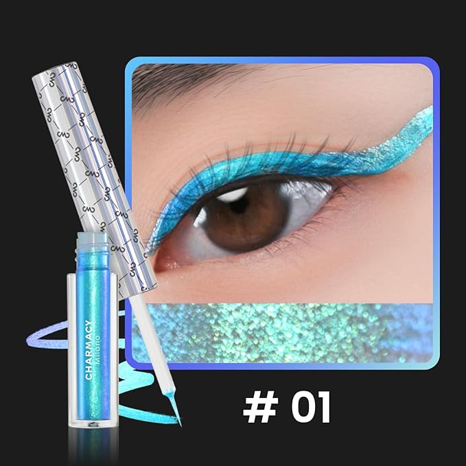 CHARMACY Chameleon Liquid Eyeliner, Liquid Glitter Eyeliner, Highly Pigmented, Metallic MultiColor Shifting waterproof Eyeliner, Ultra-Fine Tip, Longwearing, Smudge-proof (#301)