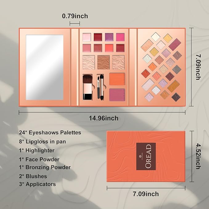 Color Nymph Makeup Kit for Women, All In One Notebook Makeup Palette Set With Mirror for Girls Includes 24 C Eyeshadow Palette,Lipgloss,Face Powder,Blushes (Orange)