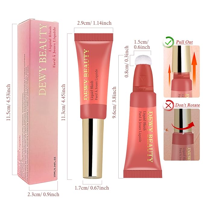 Liquid Blush Makeup Wand, Cream Liquid Blush with Cushion Applicator For Cheeks Tint, Natural-looking, Glow Dewy Finish, Weightless Blendable Liquid Blush Stick | #102 ENERGETIC-Coral Orange