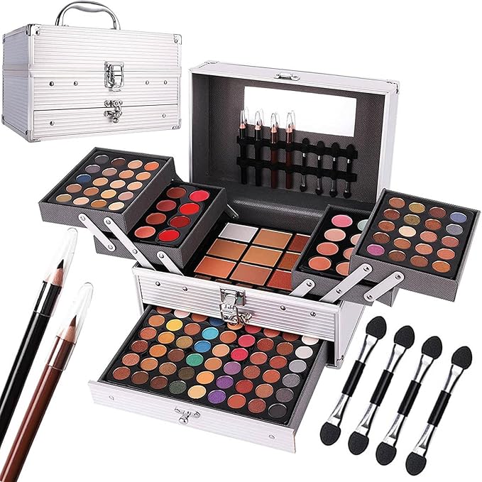 132 Color All In One Makeup Kit,Professional Makeup Case Set for Teen Girls, Multicolor Eyeshadow Palette(006N2-Silver)