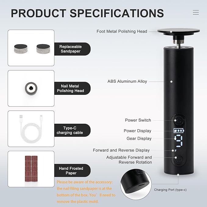 Electric Foot Callus Remover, Adjustable Speed Rechargeable Foot Sander Pedicure Tools for Feet Dead Skin with Sandpaper Disk and Nail Drill Bits,Equipped with Digital Display（Obsidian）