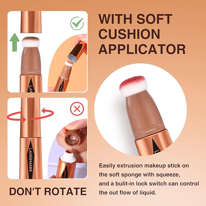 LANGMANNI Liquid Contour Beauty Wand, Face Concealer Contouring,Highlighter,Blusher Stick with Big Cushion Applicator.Cream Contour Stick For Finish Face Contour Makeup. (#02+#04+#06)