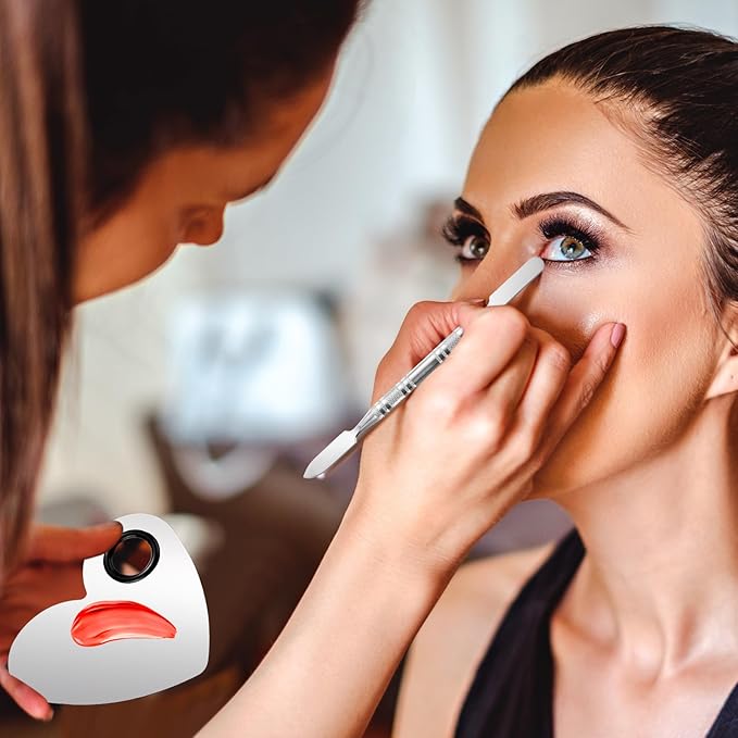 2 Pcs Stainless Makeup Mixing Palette,Tool for Mixing Foundation Nail-Art,Palette with A Stick,Storage Bag,Beauty Salon Color Cream Mixing Palette,Makeup Artist,Makeup Enthusiast (Heart Shaped)