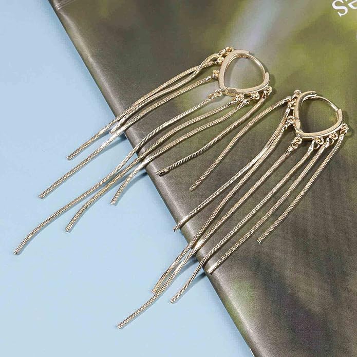 Boho Long Tassel Chain Earrings Fringe Drop Dangle Earrings Gold Dangling Chain Tassel Earrings Vintage Statement Earrings Jewelry for Women and Girls Gifts