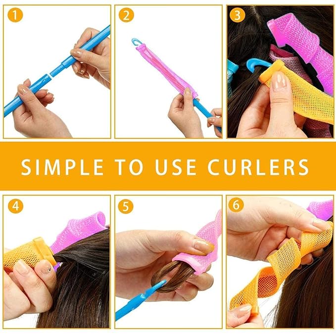 48PCS Hair Curlers Heatless Spiral and Wave Two Styles Formers(12inch) No Heat Curlers with 4PCS DIY Styling Hooks for Women and Girls’Short or Medium Hair (12 inch) Mixed Colors