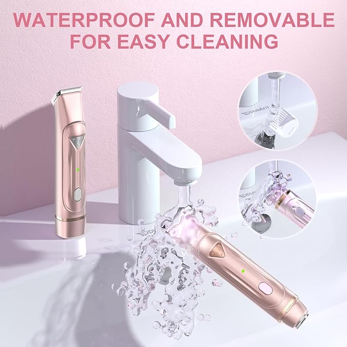 Electric Bikini Trimmer for Women - Dermave Bikini Shaver, Waterproof Dual Head Shaver (Pink)