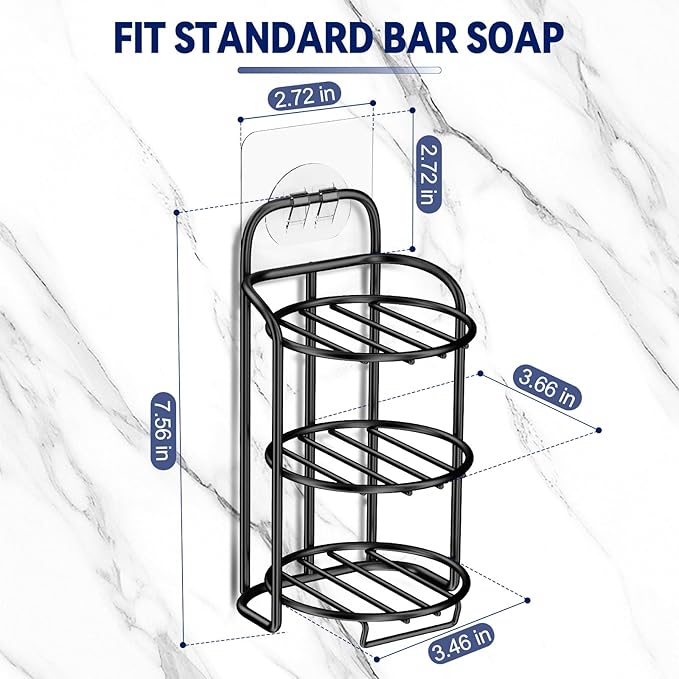 3-Tier Shower Soap Shampoo Bar Holder, Self Adhesive & Freestanding Draining Bathroom Soap Dish Caddy for Bathroom Wall Accesories Decor