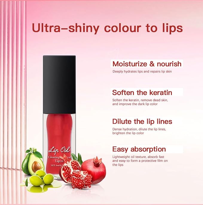MAEPEOR Glowing Lip Oil 7 Colors Hydrating Lip Balm Nourishing Lip Care Lip Treatment Glossy Finish Non-sticky Moisturizing Lip Balm (07 Rose)