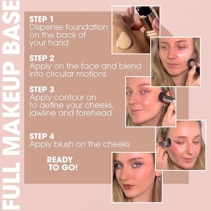 LAMORA Foundation Brush for Liquid Makeup - Kabuki Face Brush for Cream, Powder, Blush, and Concealer - Flat Top Blending, Buffing, Stippling Brush