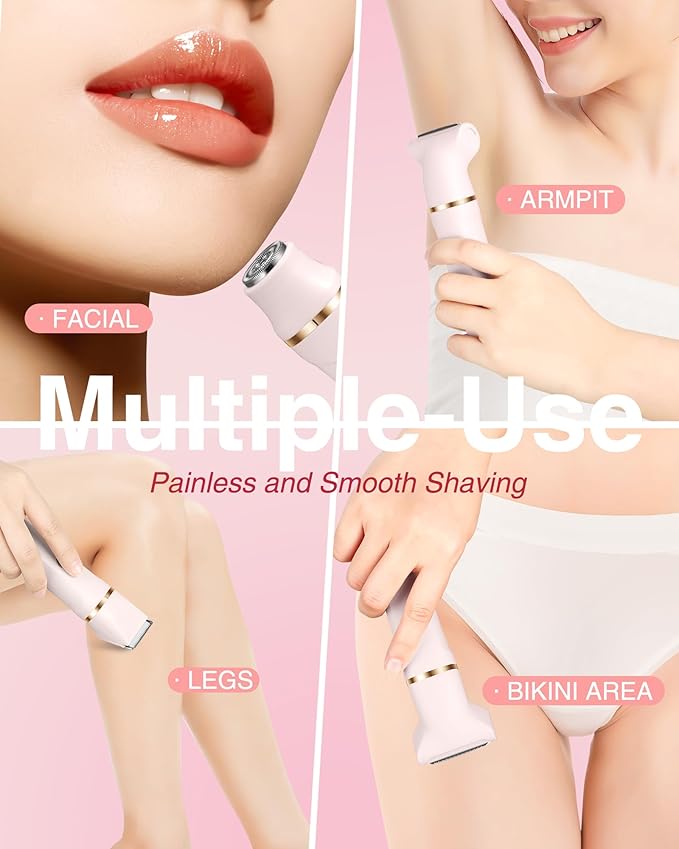 Bikini Trimmer for Women - 3-in-1 Painless Electric Razor Shaver,IPX7 Waterproof&Easy Cleaning for Pubic Hair,Face,Body with Ceramic Blades,USB Rechargeable,Wet&Dry Use(Peach)