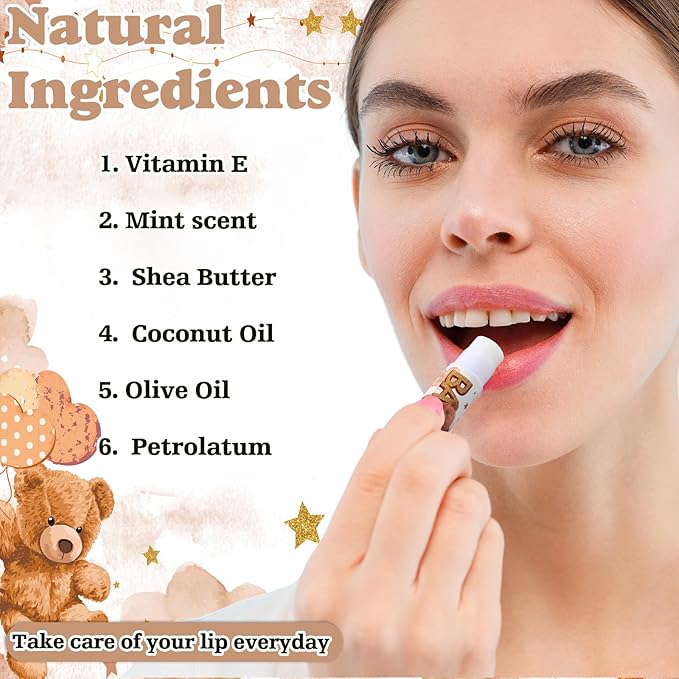 50 Sets 200 Pcs Baby Shower Hand Lotion and Lip Balm Gift Theme Baby Shower Party Favors Travel Size Hand Lotion and Lip Balm Bulk with Organza Bags Tags(Bear)