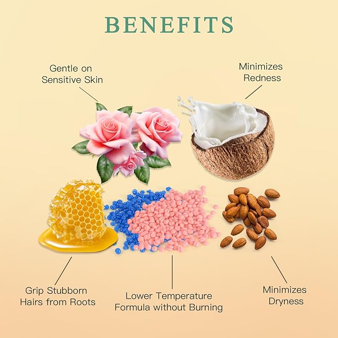 Hard Wax Beads 1.3Lb/21oz for Brazilian, Eyebrow, Bikini, Face, Arms, and Legs Waxing - 6 Packs with 10 Wax Spatulas for Women and Men