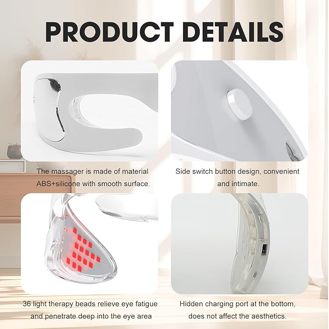 LED Red Light Therapy Eye Device, 3 Modes Red Light Eye Mask with Multi-Frequency Vibration for Anti-Aging, Skin Rejuvenation, Dark Circles, Eye Bags and Wrinkles