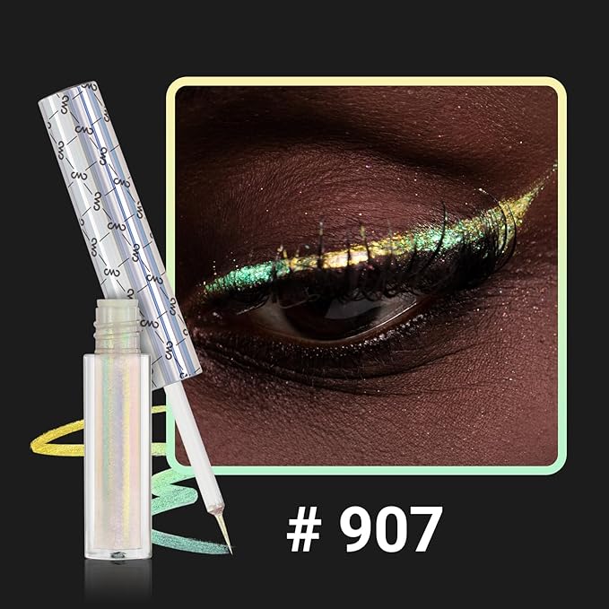 CHARMACY Chameleon Liquid Eyeliner, Intense Color Shifting, Waterproof Eye liner Gold Glitter Eyeliner, High Pigmented, Smudge Proof Formula,Ultra-Fine Tip,PALE YELLOW GOLD 907