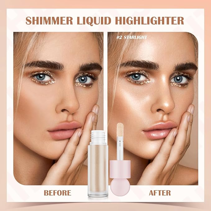 Liquid Highlighter Natural Glow For Face & Body, Waterproof Moisturizing Light Liquid Luminizer For Long Lasting Shimmer, Contour Highlighter Stick Easy to Apply with Cushion Applicator