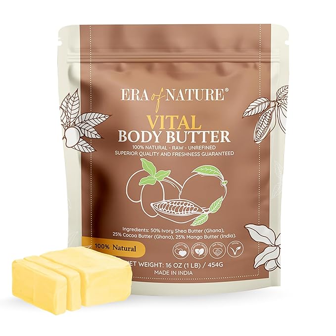 Era of Nature Organic Shea, Mango & Cocoa Body Butter – Raw, Unrefined, 100% Natural – Perfect Base for DIY Skincare, Body Butters, Lotions, Soaps & Lip Balms – Essential for Homemade Creations – 16oz
