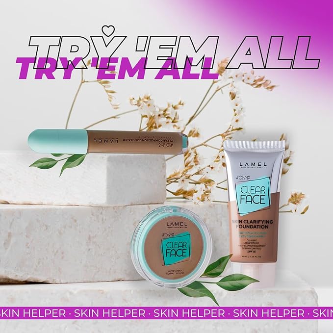 LAMEL OhMy Clear Face Full Coverage Foundation - Acne Coverage - Salicylic Acid & Tea Tree Extract - Dewy & Flawless Finish - Sensitive Skin Care - Organic & Oil-Free - 411, 1.35 fl.oz