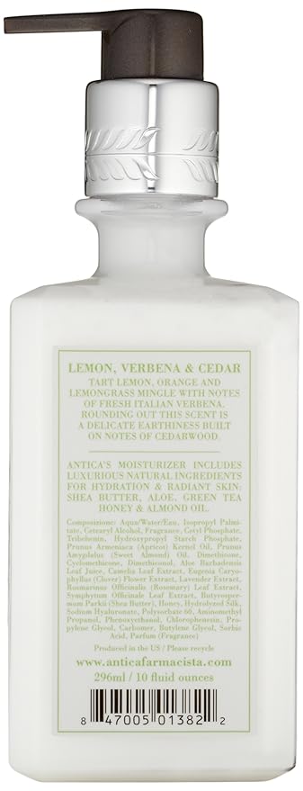 Antica Farmacista Body Moisturizer - Moisturizing Scented Lotion - Premium Body Moisturizer - Luxury Gift for Women & Men - Hand & Skin Hydration - Lemon, Verbena and Cedar, 10 Fl Oz