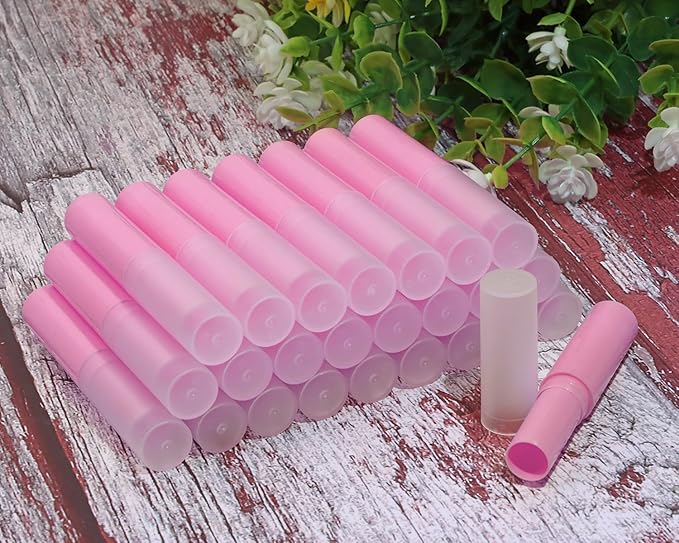 0.14oz Empty Flavored Lip Balm Container Tubes Plastic Homemade Moisturizing Lip Stick with Caps Bulk Fit for Women Adult DIY Making Supplies, 25 Count (Rose Pink)