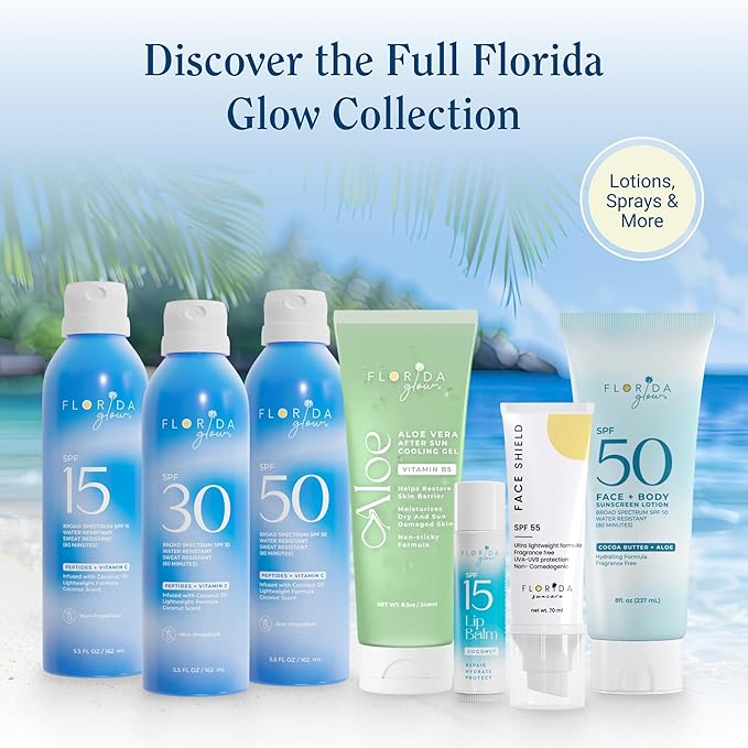 Florida Glow SPF 50 Sunscreen Spray - Hawaii 104 Reef Act & Florida Keys Compliant, Broad Spectrum, Water Resistant Sport Sun screen - Child Friendly PABA-Free & Oxybenzone Free (5.5 Fl Oz 1-Pack)