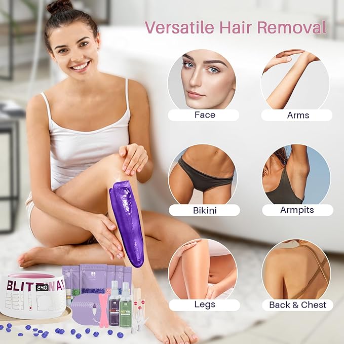 BLITZWAX Brazilian and Bikini Waxing Kit for Women, Hard Wax Warmer for Face, Legs, and Body, At Home Hair Removal Kit, Beginner Friendly, Quick Heating, Frost Reverb Digital Wax Pot