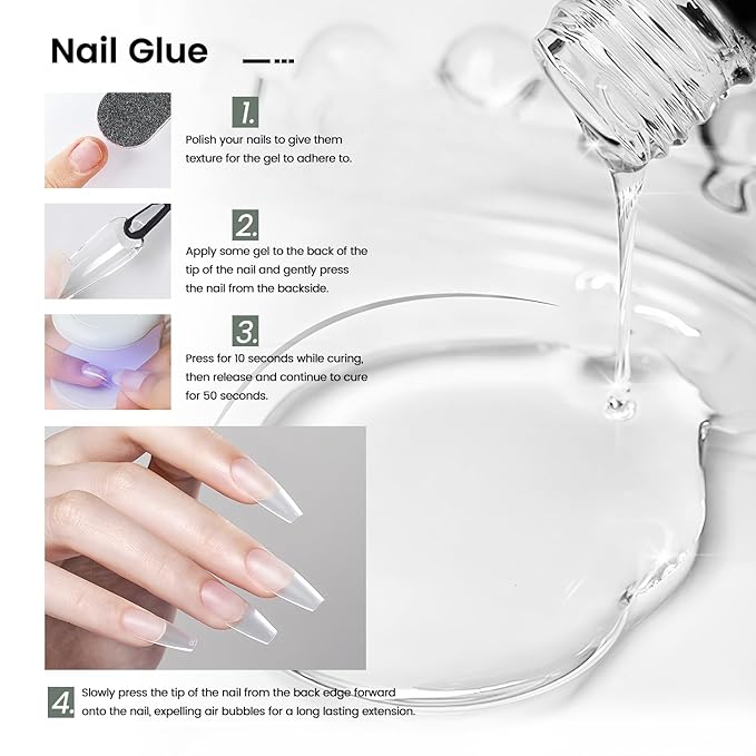JODSONE 15ml Nail Glue Gel for Nail Tips Long Lasting Extension Glue for Clear Nail Tips Base Coat Top Coat All Need Lamp Cured