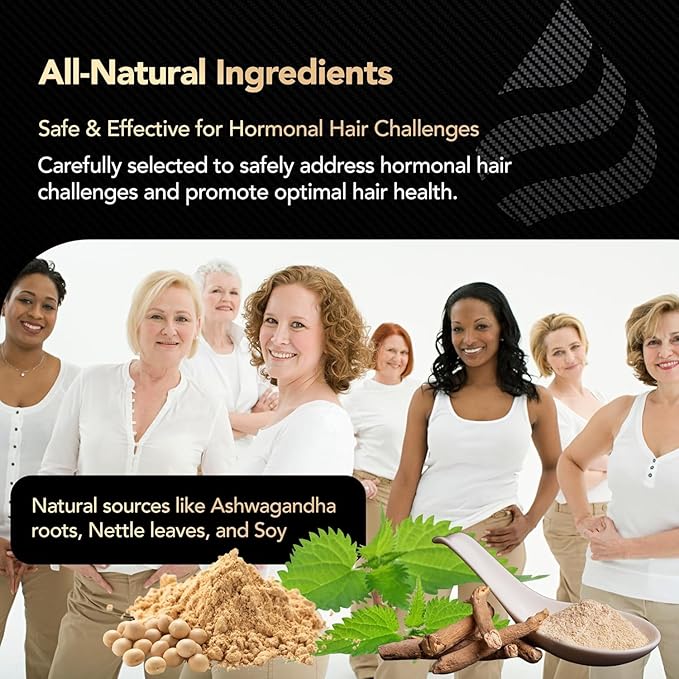 Hair Growth Vitamins for Women with Biotin, Collagen Peptides, Vitamin C & Omega-3 – 90 Capsules – Hair Supplements for Menopause & Postpartum – Hormonal Balance Support & Thicker Hair for Women