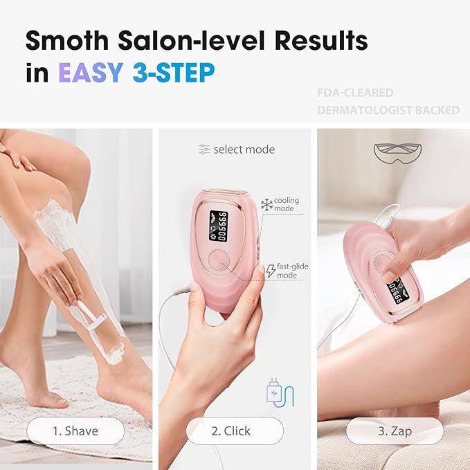 IPL Laser Hair Removal Device for Women & Men - Home 45°F Ice-Cooling Contact for Painless & Long-Lasting Results, 86% Hair Reduction in 3 Weeks for Full Body & Bikini Line, Light Pink