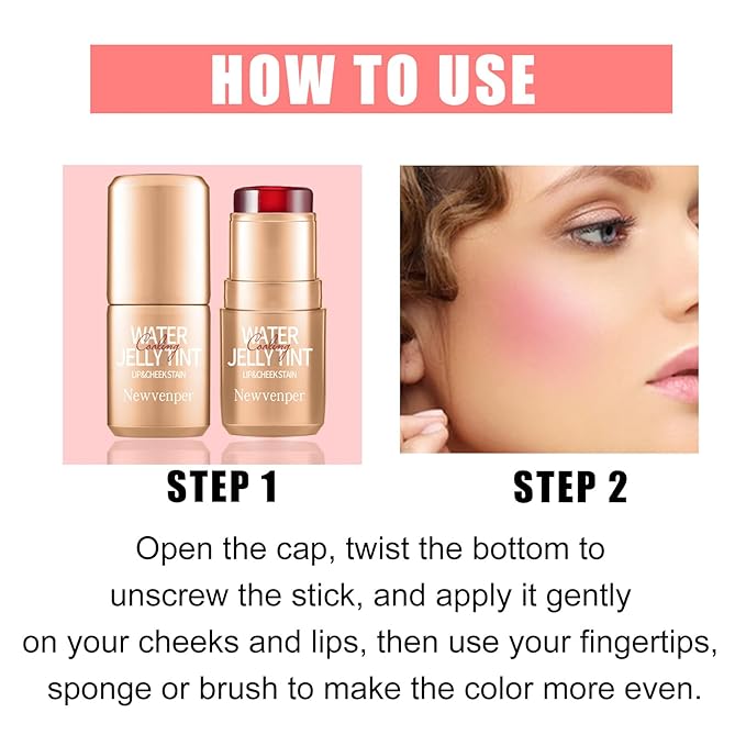 2PCS Jelly Blush Stick, Multi-Purpose Lip & Cheek Stick, Waterproof jelly tint, Moisturizing Cooling Water Jelly Tint Long Lasting cheek stain & lip tint for Women and Girls 01#