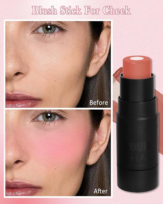 Cream Blush Stick Makeup for Cheeks, Multi Blush & Highlighter Contour Stick, Long Lasting Waterproof Pink Creme Blush Bronzer Stick, Lightweight Matte and Dewy Finish,Face Shaping Makeup for Women-06