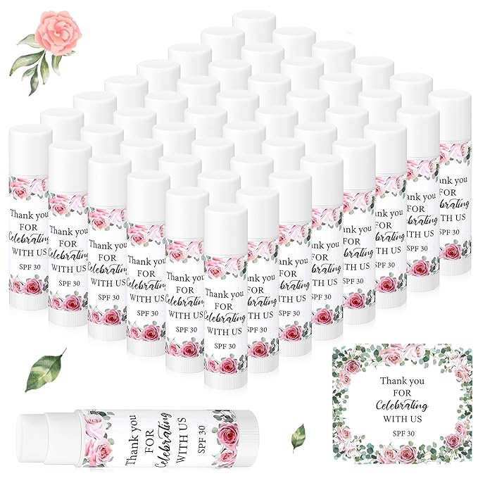 48 Pack SPF 30 Sunscreen Lip Balms Bulk Thank You for Celebrating with Us Sunscreen Care Lip Balm Sticks Wedding Party Favor Baby Bridal Shower Party Supplies Thank You Gifts for Guest
