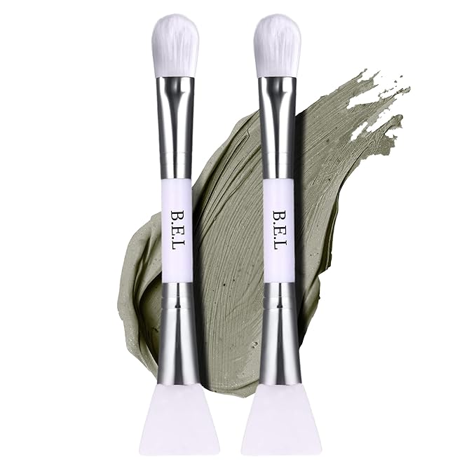 Bare Essentials Living Clay Face Mask Brush (2 Pack, White) Dual Soft Silicone Face Mask Applicator Brush Tool, Great Facial Essentials, Moisturizer Applicator & Skincare Brush for Facials